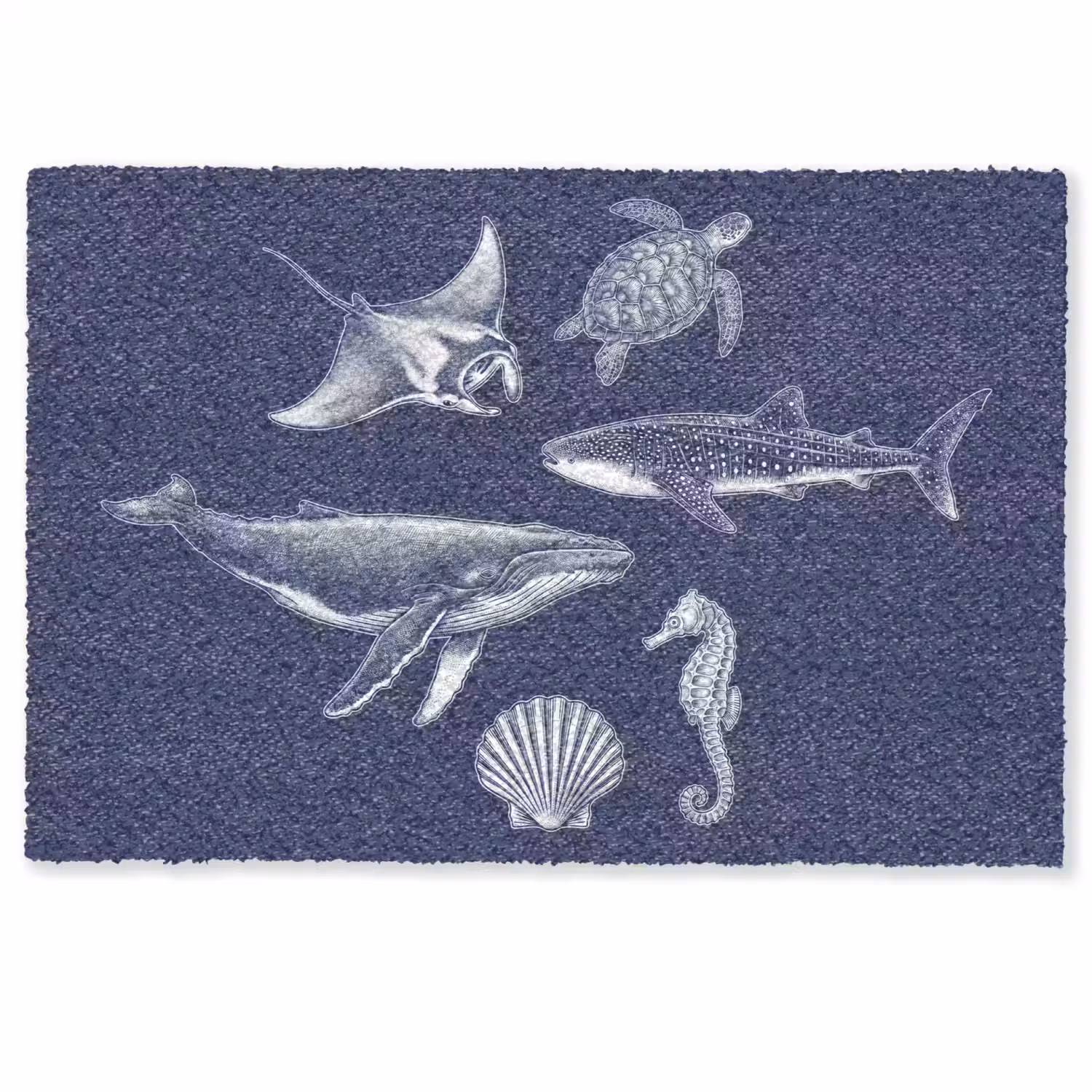 Dieren - Zeeleven - Oceaan - Graveren - Blauw Deurmat klein -zkaufland3d