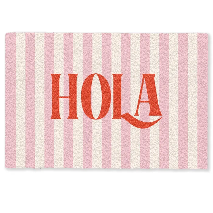 Hola - Quote - Strepen - Pastel - Roze - Rood - Wit Deurmat klein -zkaufland3d