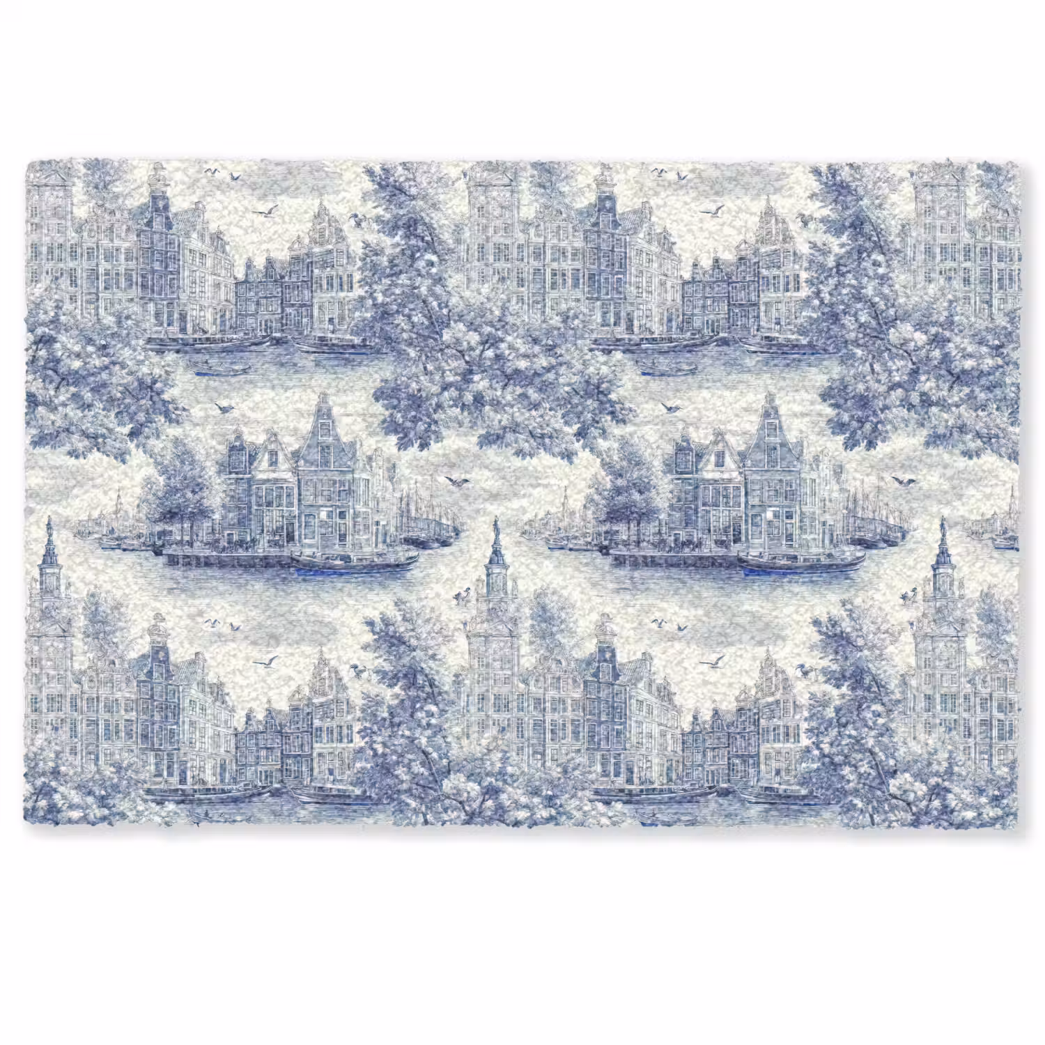 Huizen - Bomen - Water - Vogels - Blauw Deurmat klein 898 -zkaufland3d