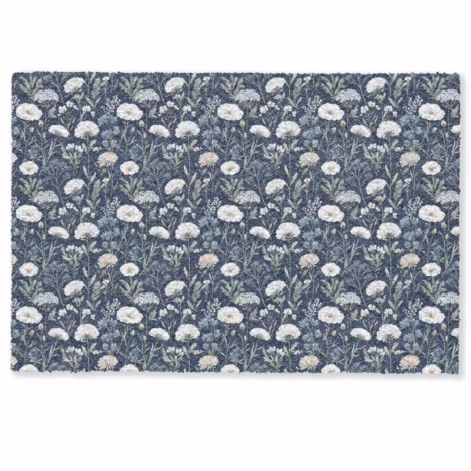 Patroon - Bloemen - Wit - Blauw Deurmat klein 898 -zkaufland3d