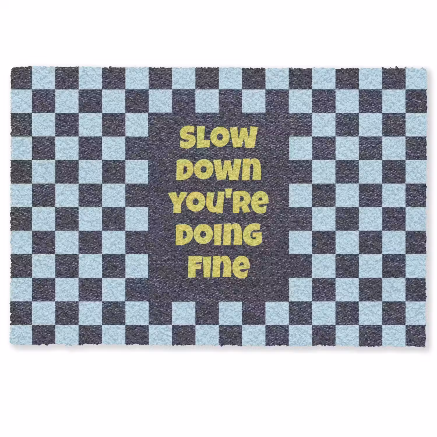 Patroon - Geblok - Blauw - Slow down you're doing fine Deurmat klein -zkaufland3d