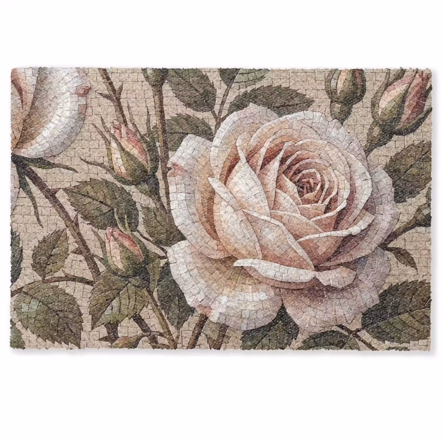 Roos - Mozaïek - Bloemen - Klassiek - Beige Deurmat klein -zkaufland3d