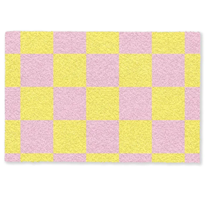 Schaakbord patroon - Geel - Roze - Blokjes Deurmat klein -zkaufland3d
