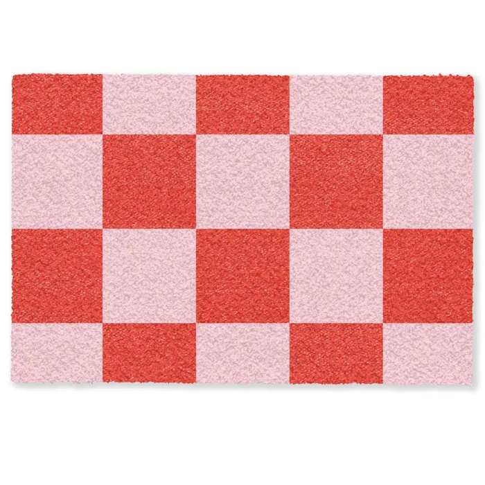 Schaakbord patroon - Rood - Roze - Blokjes Deurmat klein -zkaufland3d