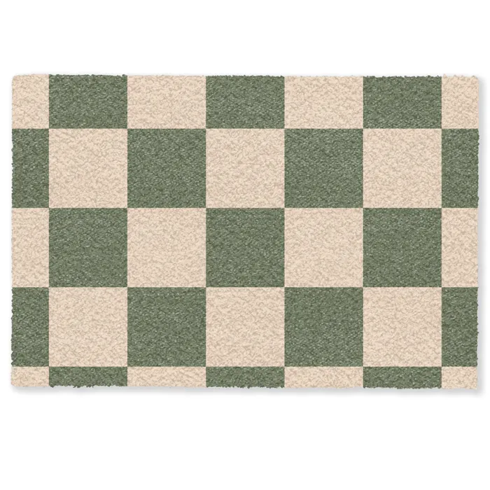 Schaakbord print - Groen - Beige - Blokjes Deurmat klein -zkaufland3d