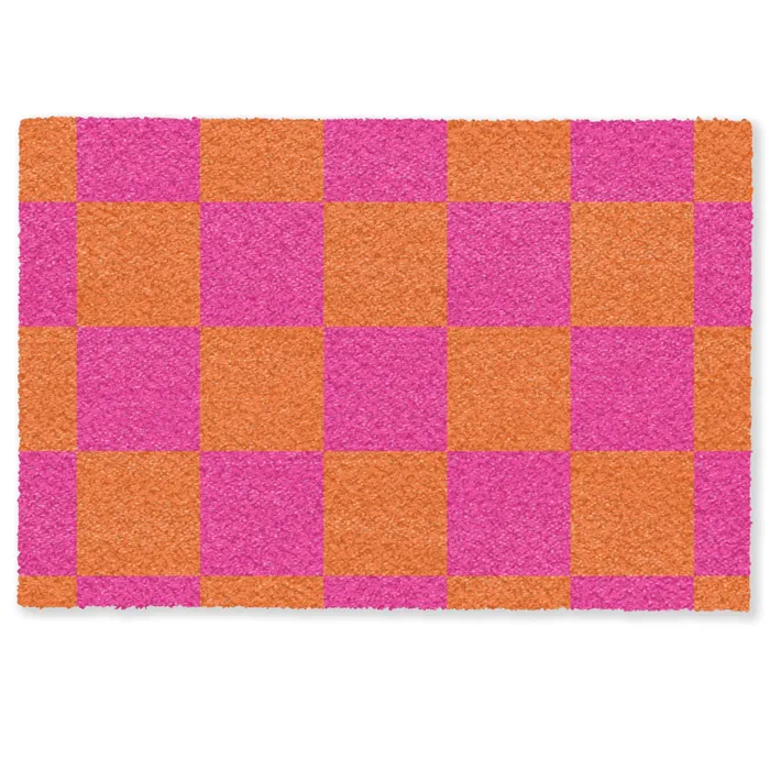 Schaakbord print - Oranje - Roze - Blokjes Deurmat klein -zkaufland3d