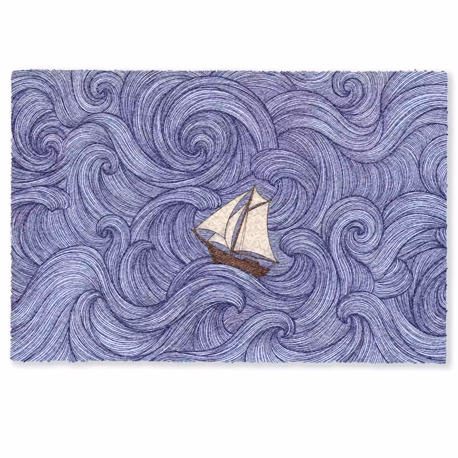 Schip - Golven - Zee - Illustratie - Blauw Deurmat klein -zkaufland3d