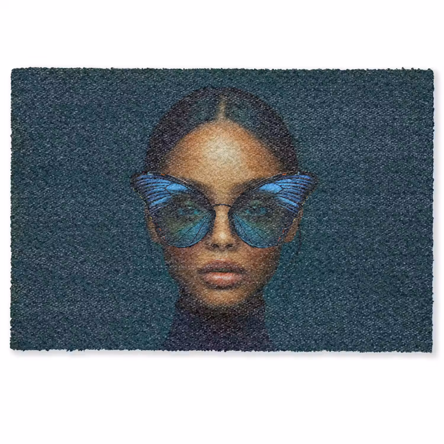 Vrouw - Vlinder - Bril - Blauw - Modern - Portret Deurmat klein -zkaufland3d
