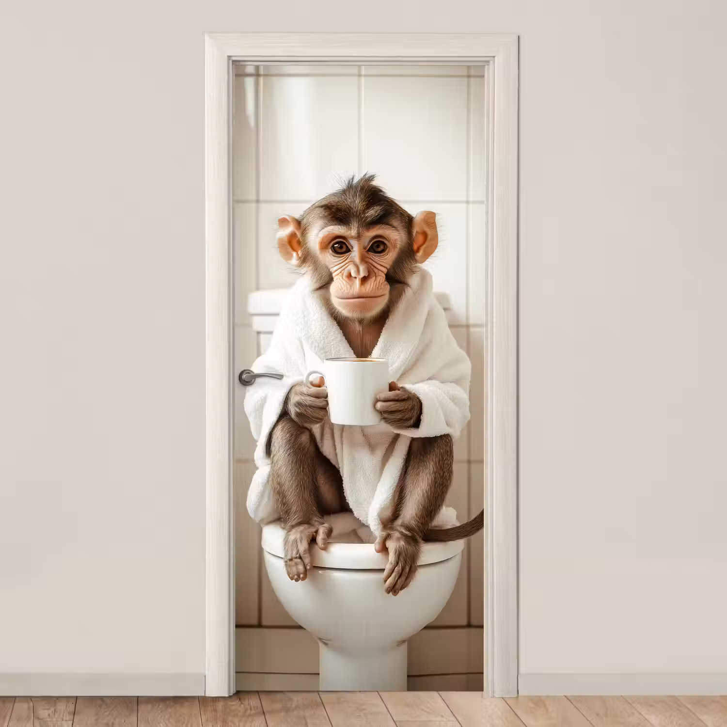 Aap - Modern - WC - Badjas deurposter klein -3d_beige