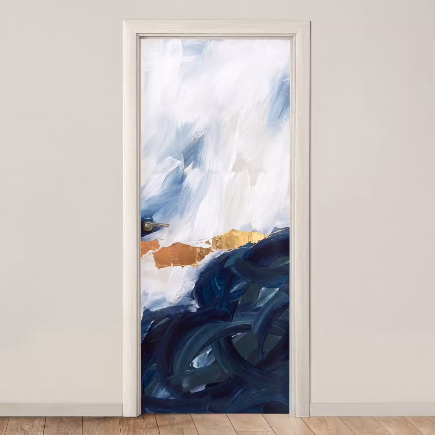 Abstract - Acryl - Blauw - Goud - Elegant deurposter klein -3d_beige