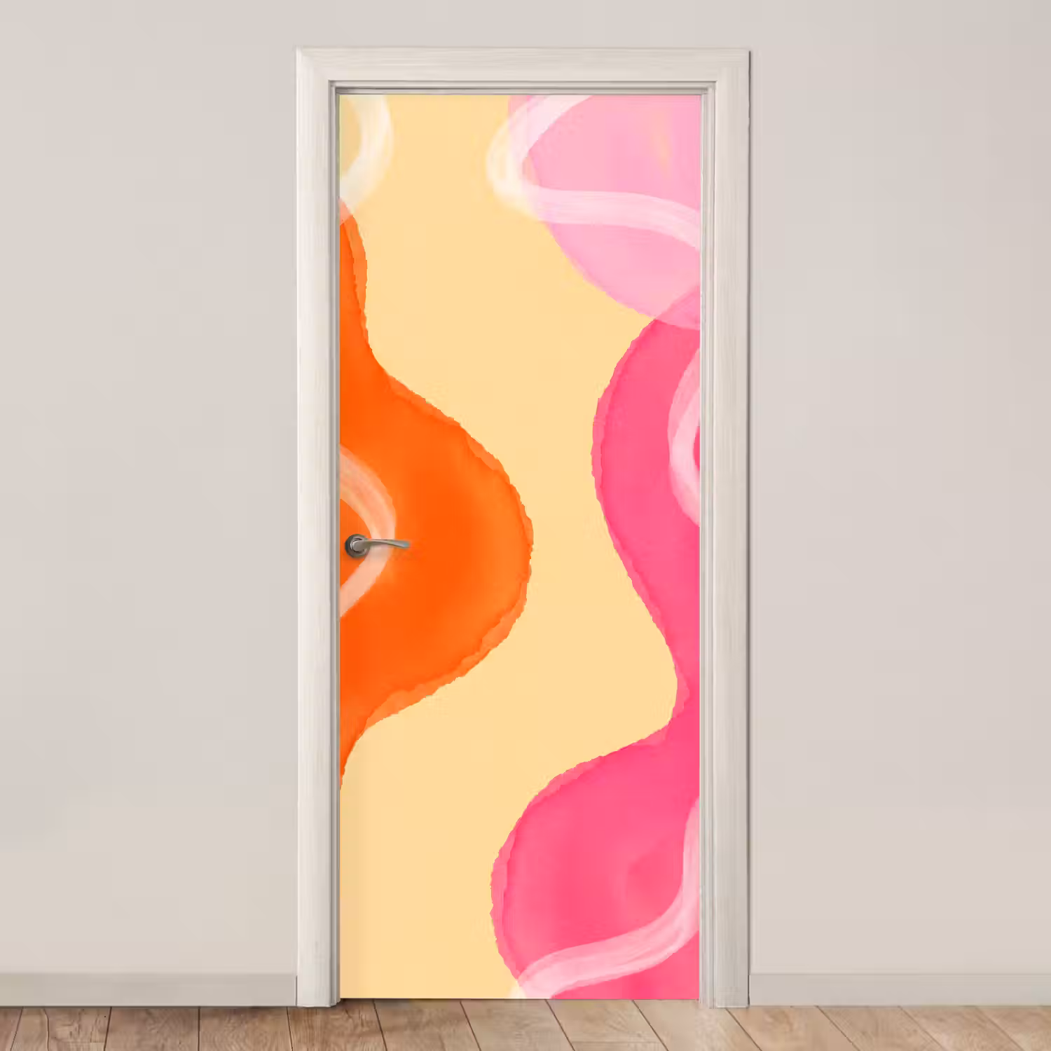 Abstract - Aquarel - Organisch - Oranje - Roze deurposter klein -3d_beige
