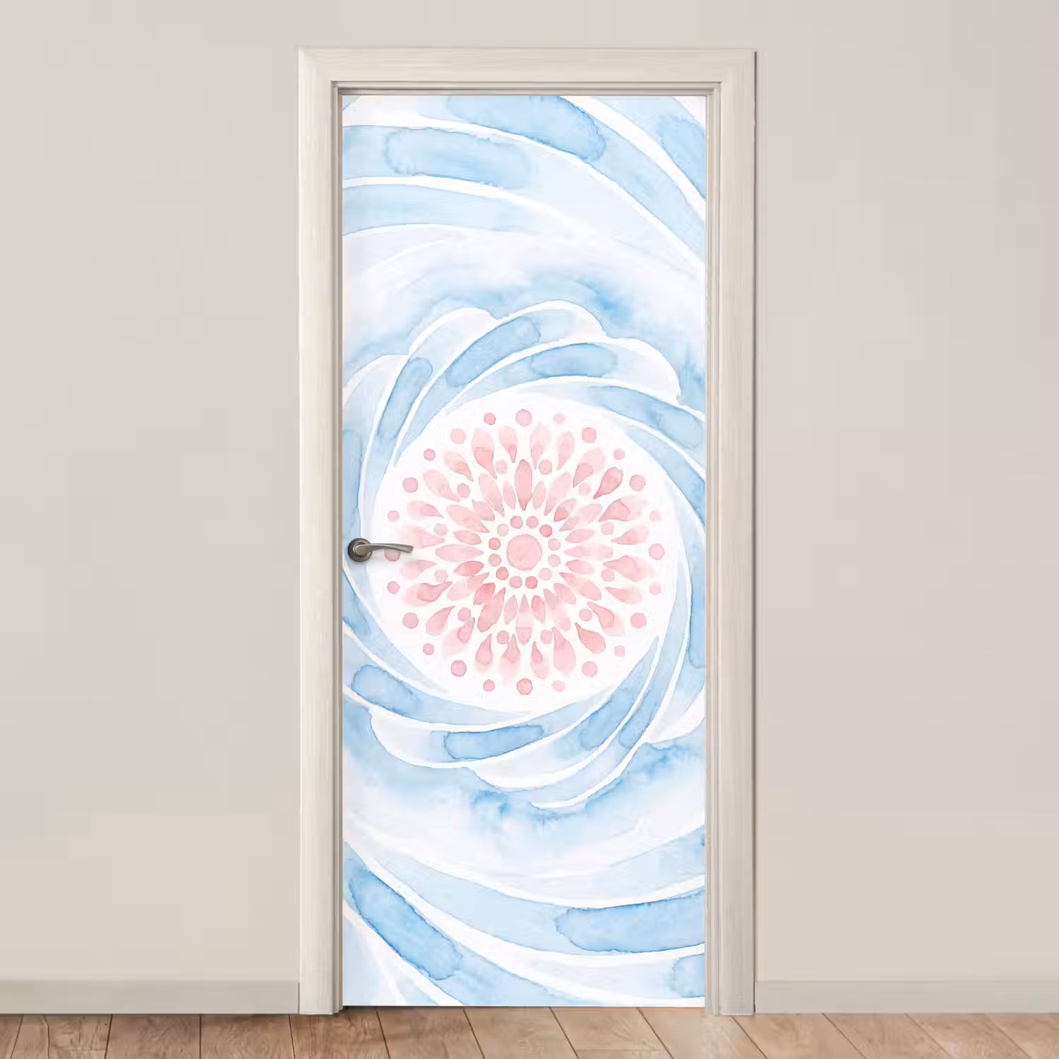 Abstract - Bloemvorm - Aquarel - Roze - Blauw deurposter klein -3d_beige