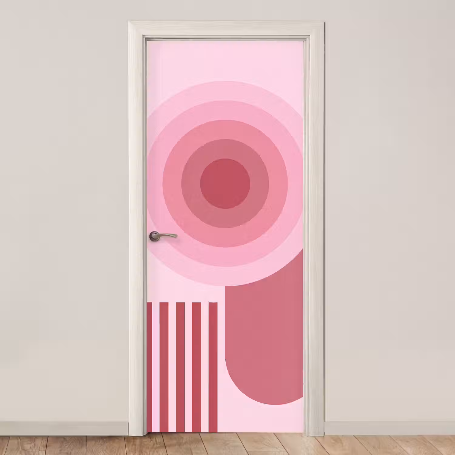 Abstract - Cirkels - Strepen - Modern - Roze deurposter klein -3d_beige