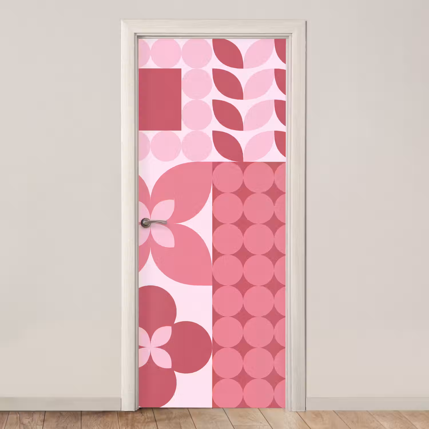 Abstract - Geometrisch - Patroon - Modern - Roze deurposter klein -3d_beige