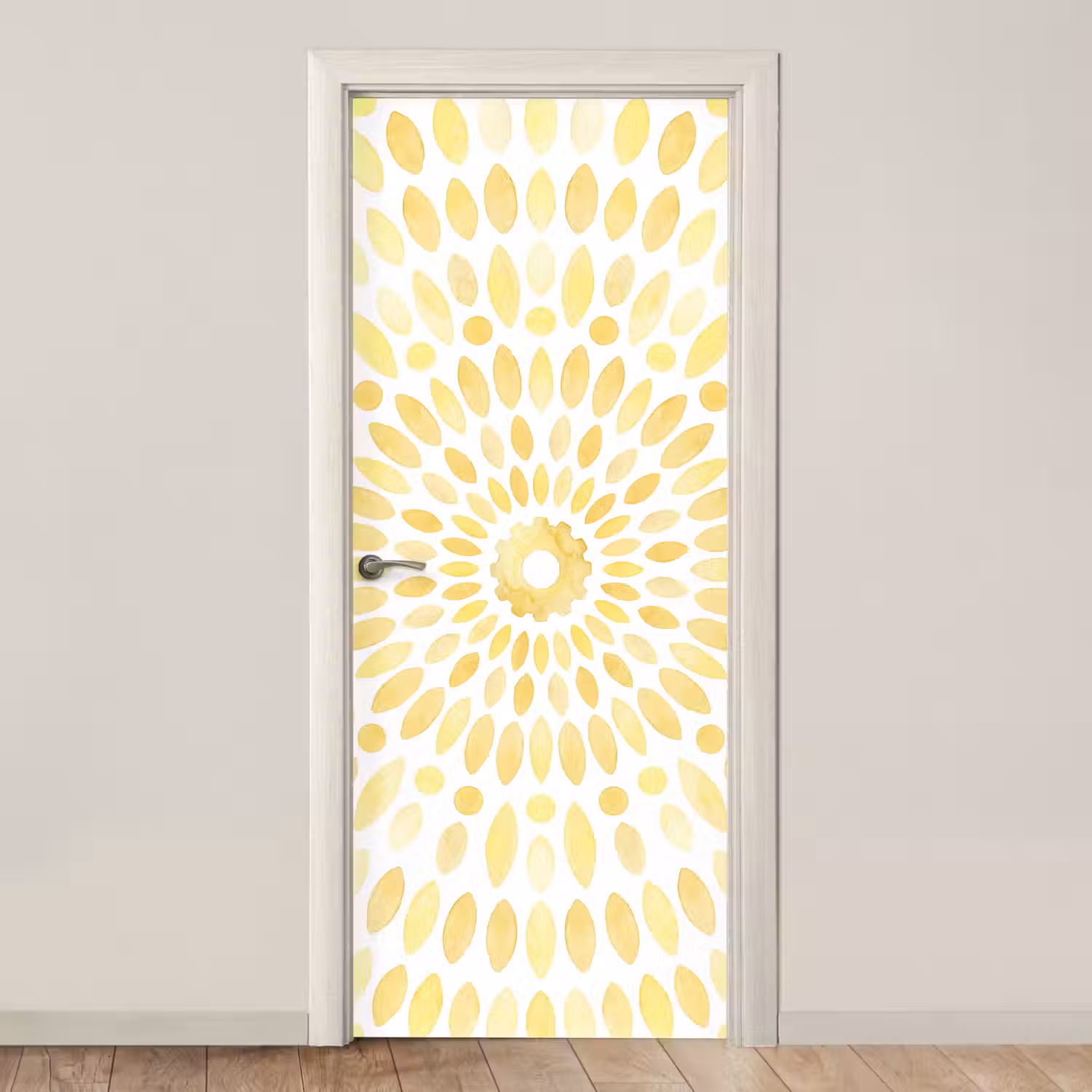 Abstract - Geometrisch - Stralend - Geel deurposter klein -3d_beige