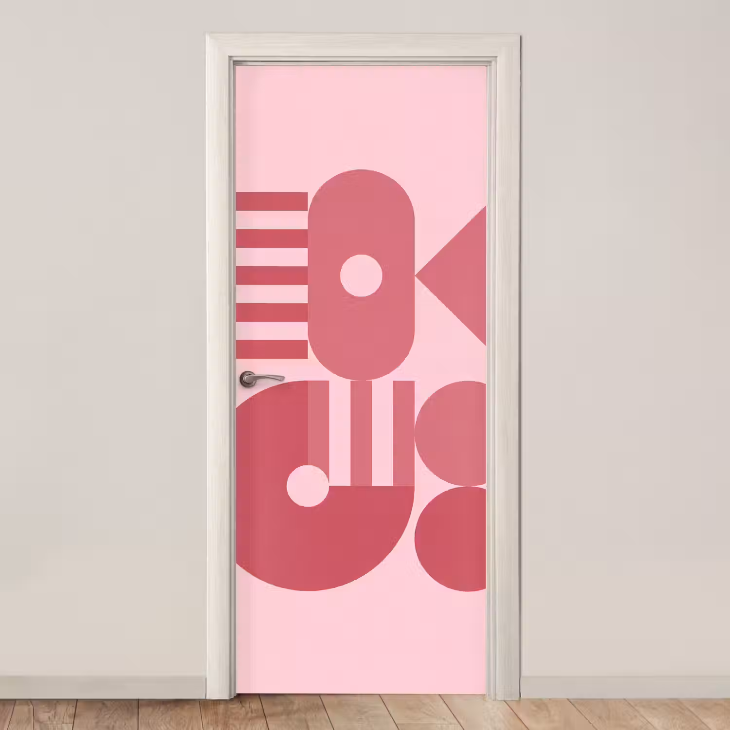 Abstract - Geometrisch - Vormen - Roze deurposter klein -3d_beige