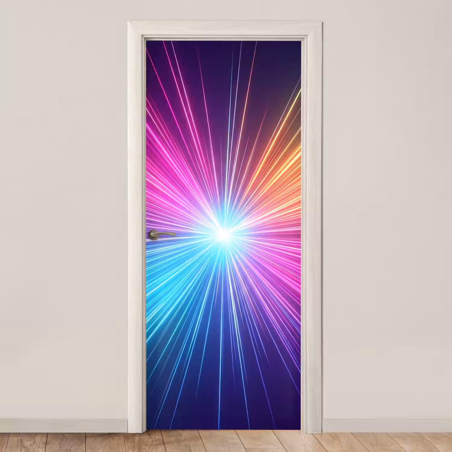 Abstract - Light - Burst - Modern - Colorful deurposter klein -3d_beige