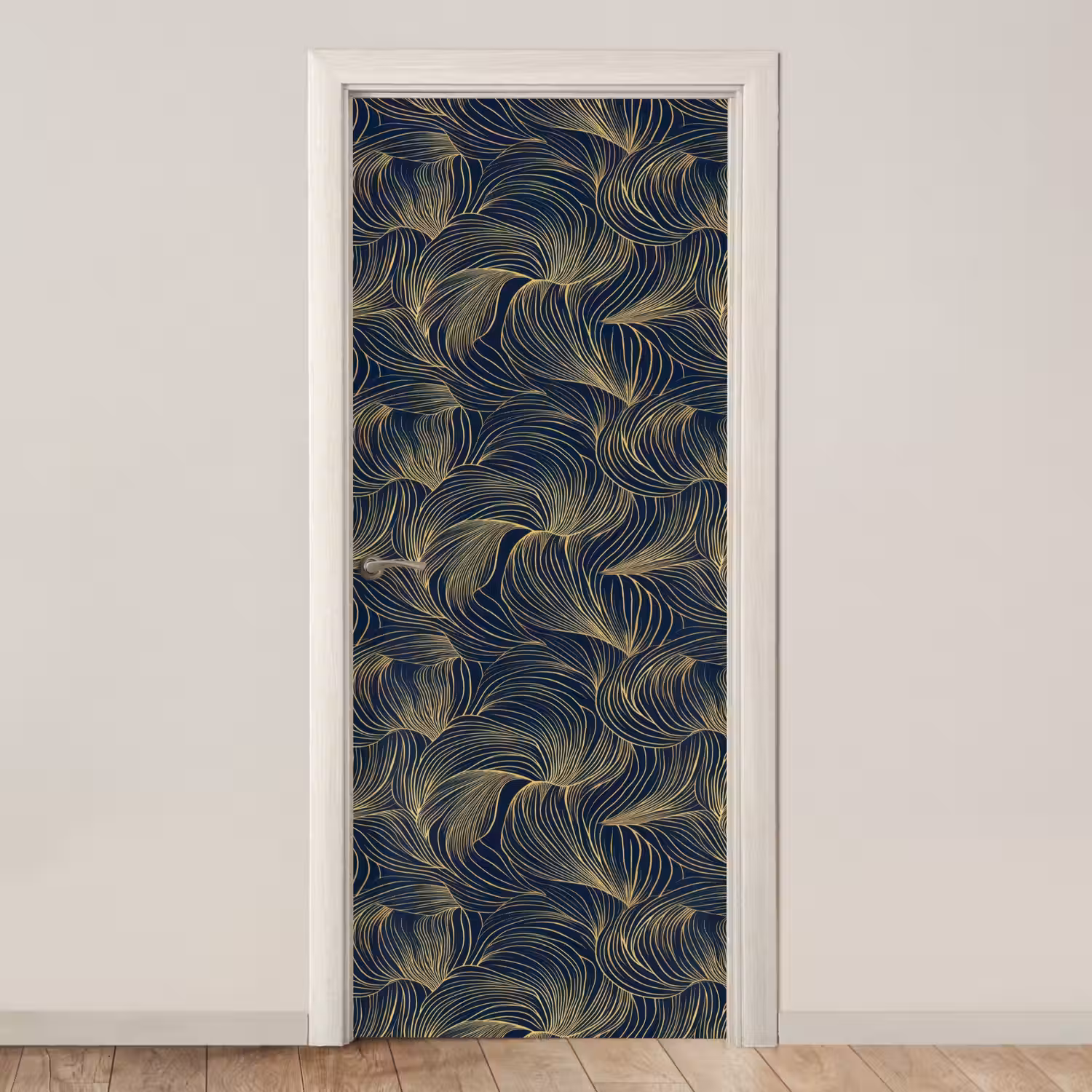 Abstract - Lijnen - Blauw - Goud deurposter klein 289 -3d_beige
