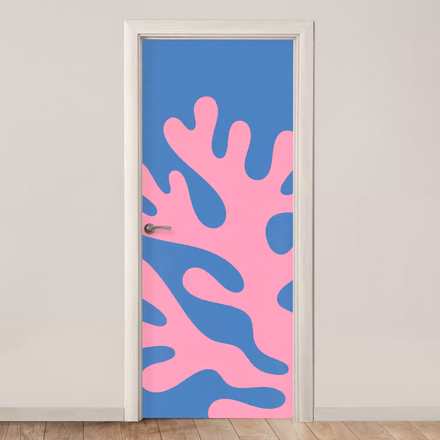 Abstract - Vormen - Roze - Blauw deurposter klein -3d_beige
