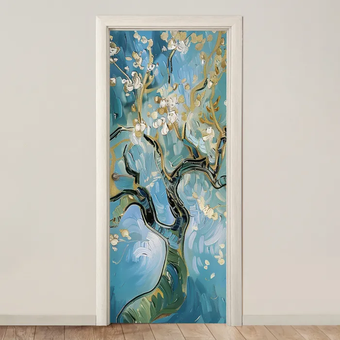 Amandelbloesem boom - Blauw - Abstract deurposter klein -3d_beige