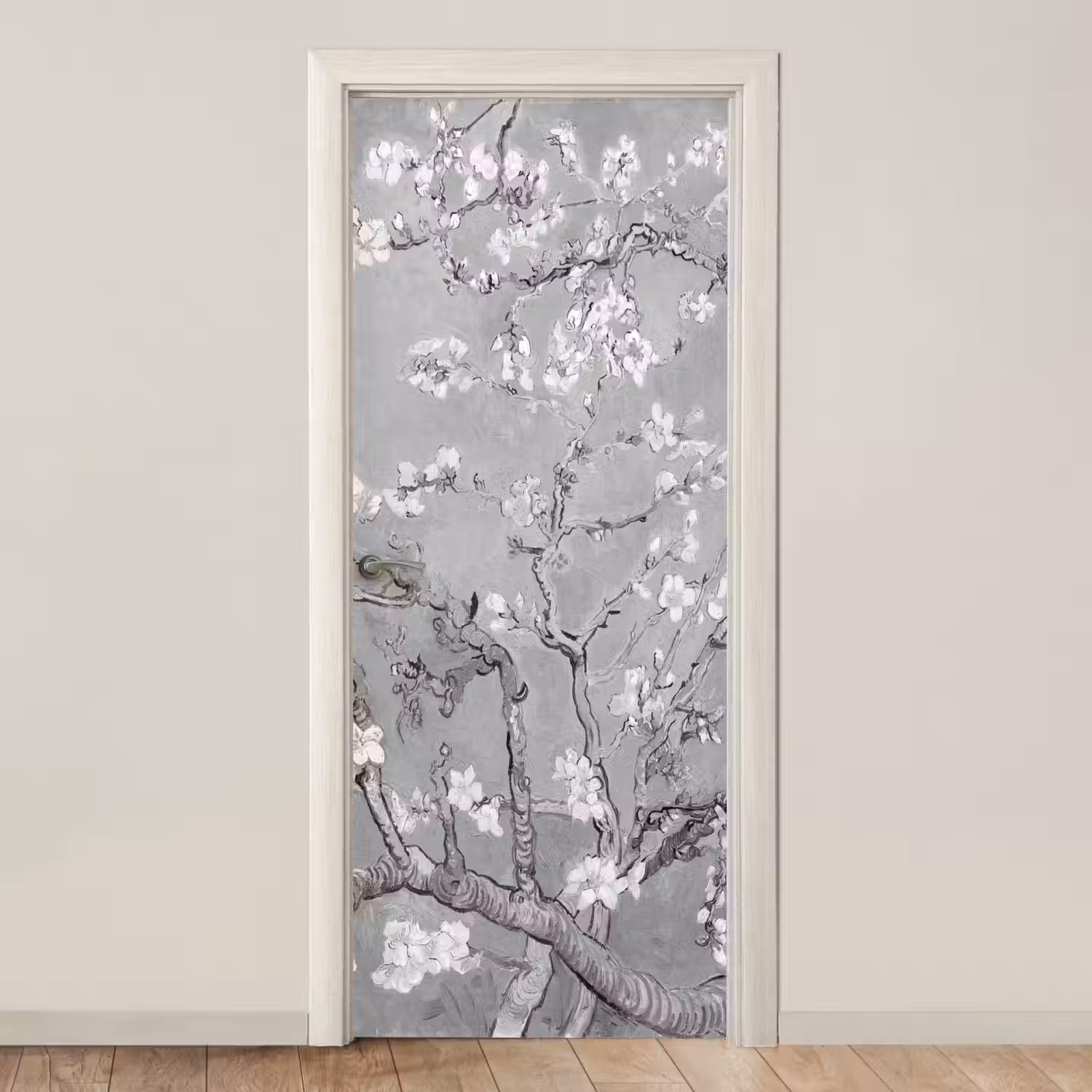 Amandelbloesem - Kunst - Van Gogh - Grijs deurposter klein -3d_beige