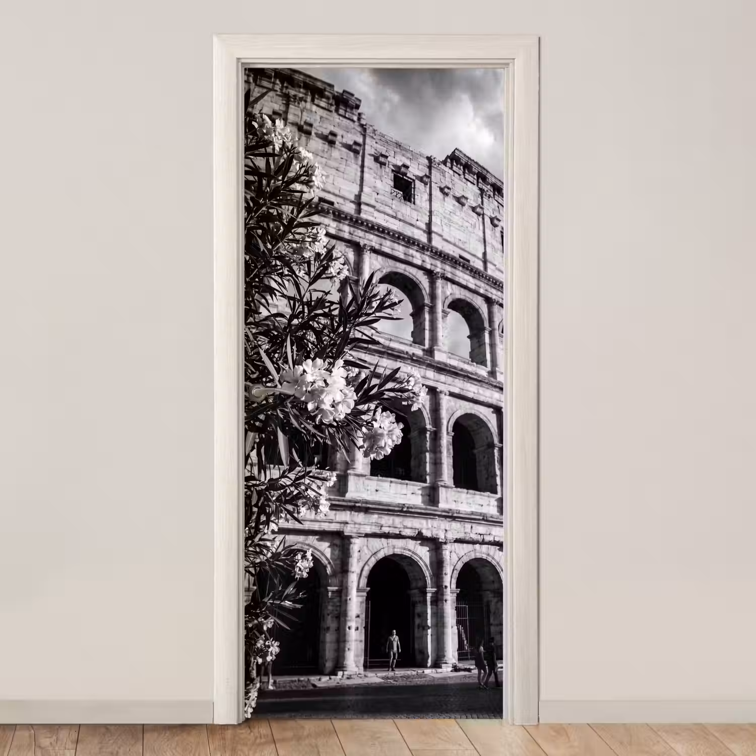Architectuur - Colosseum - Rome - Historisch - Zwart-wit deurposter klein -3d_beige