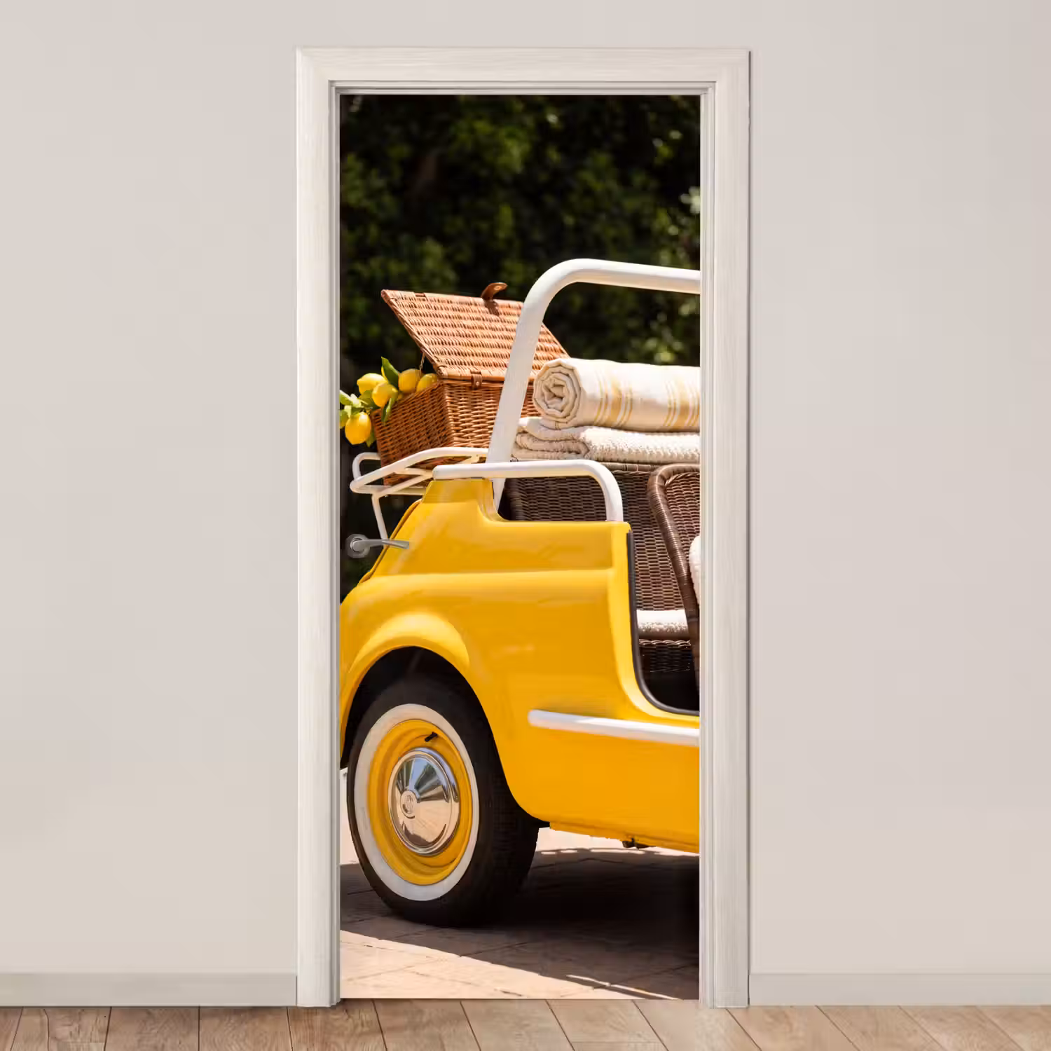 Auto - Picknick - Zomer - Geel deurposter klein -3d_beige