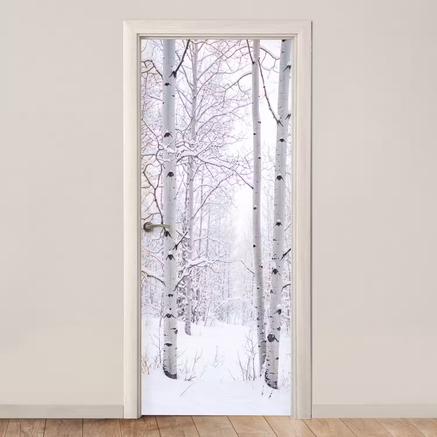 Berkenbomen - Sneeuw - Winter - Bos - Wit deurposter klein -3d_beige