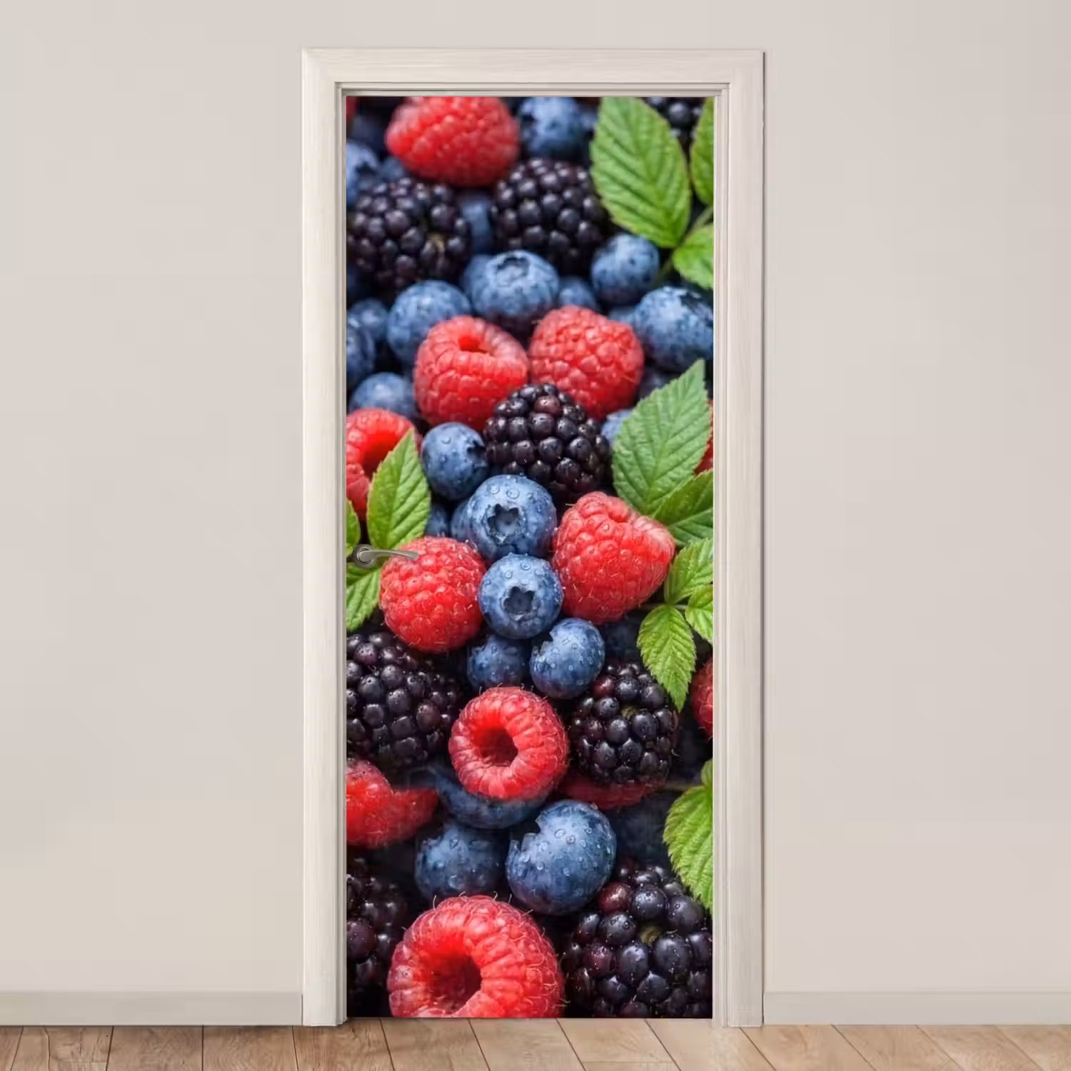 Bessen - Vers - Waterdruppels - Kleurrijk - Eten deurposter klein -3d_beige