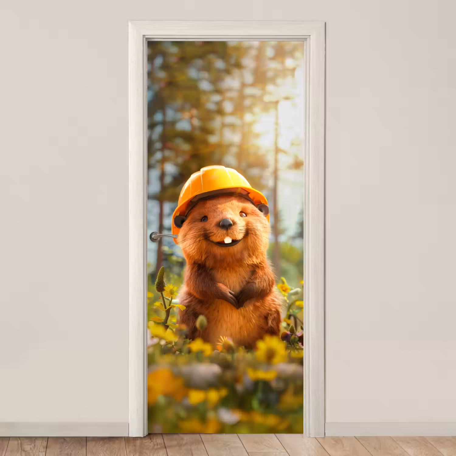 Bever - Dier - Bouwhelm - Natuur deurposter klein -3d_beige