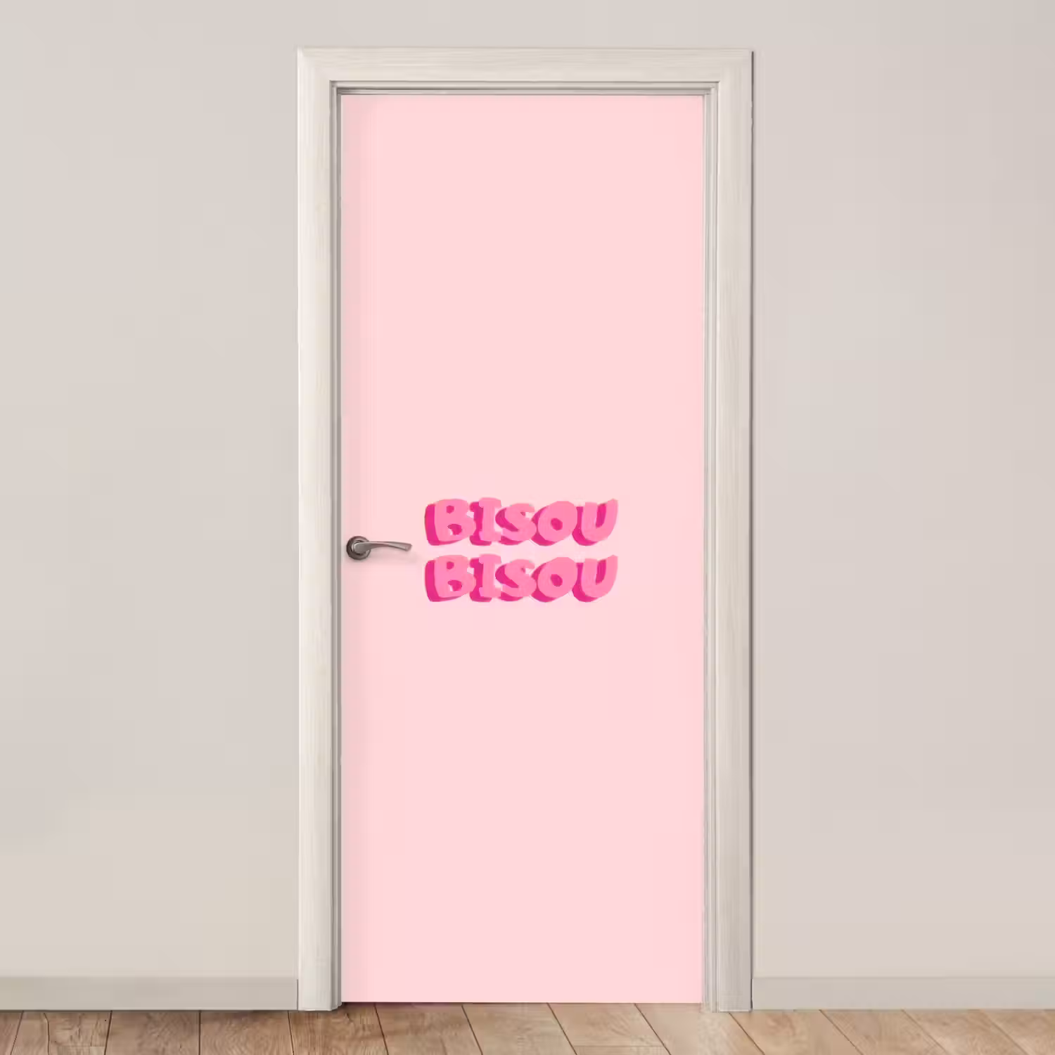 Bisou - Roze - Dikke letters deurposter klein -3d_beige