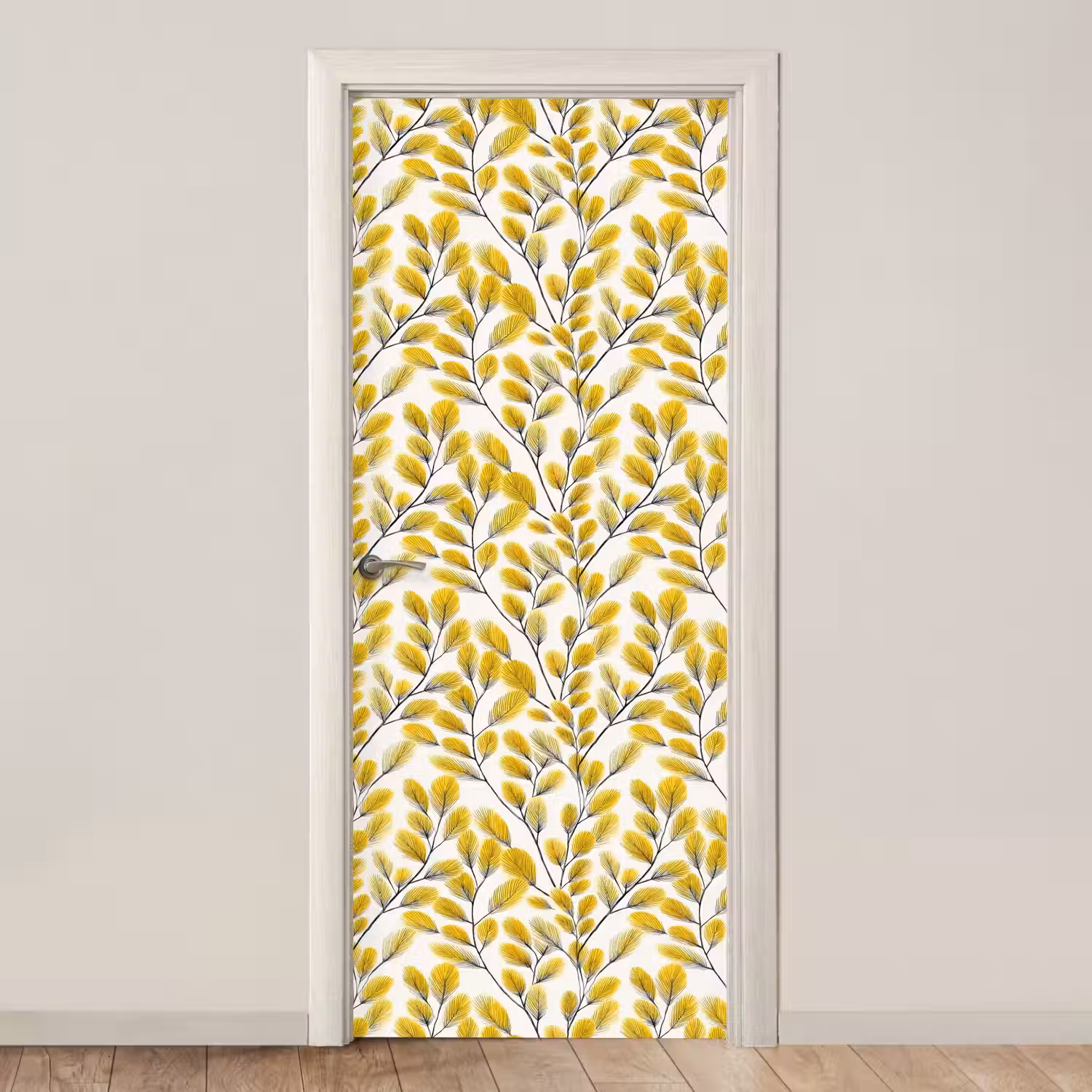 Bladeren - Botanisch - Elegant - Geel - Zwart deurposter klein 289 -3d_beige