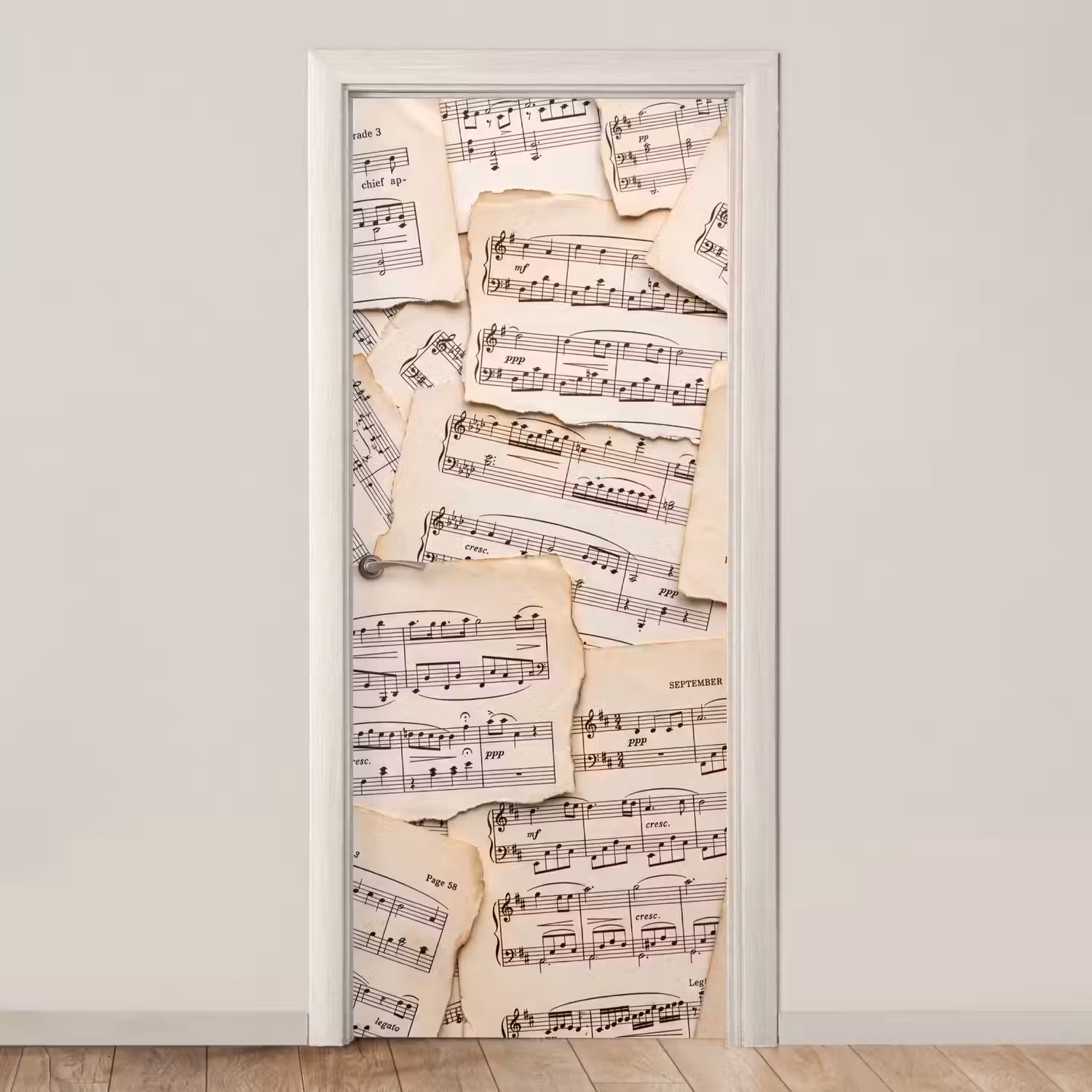 Bladmuziek - Oud - Noten - Vintage - Beige deurposter klein -3d_beige