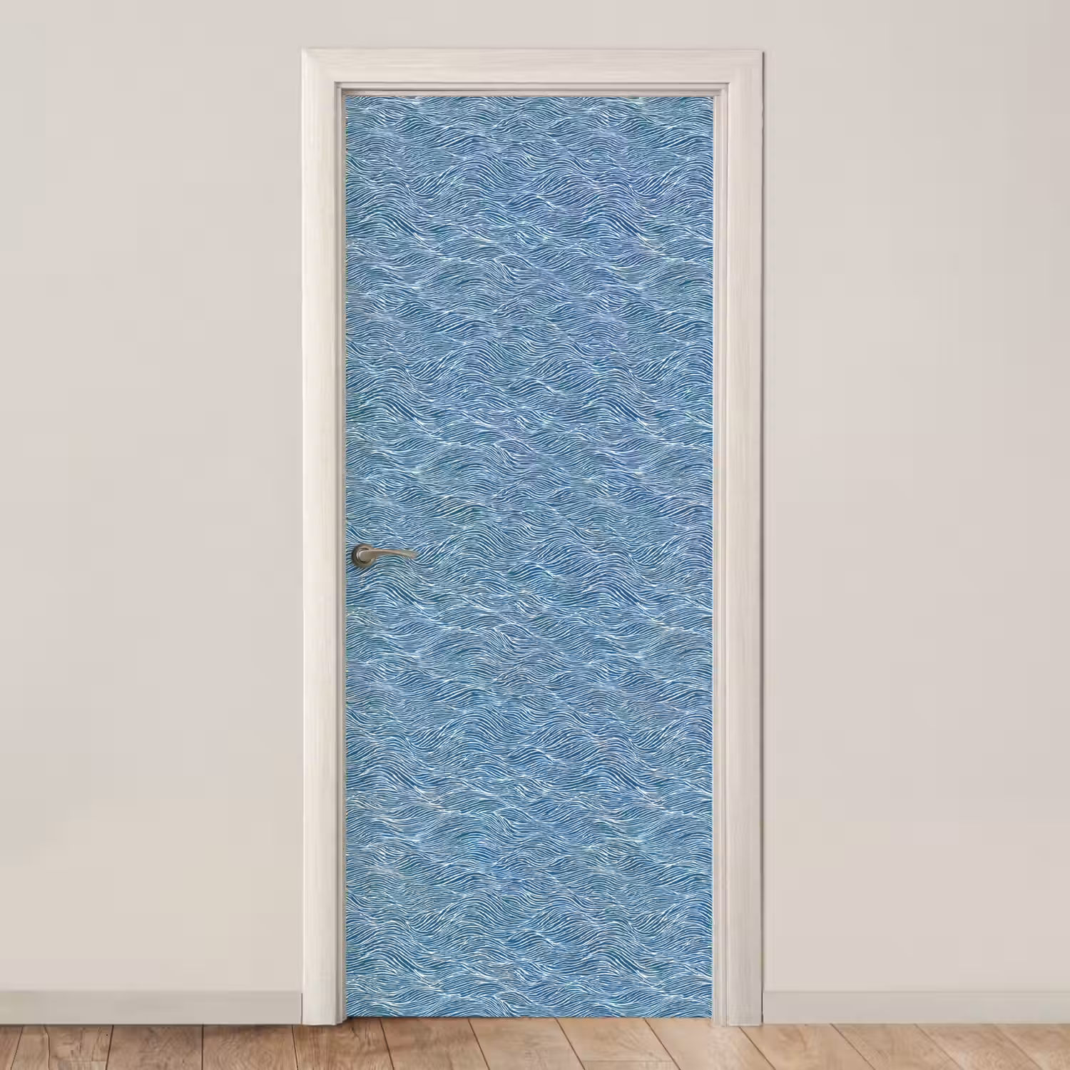 Blauw - Wit - Golven - Getekend - Textuur deurposter klein 289 -3d_beige