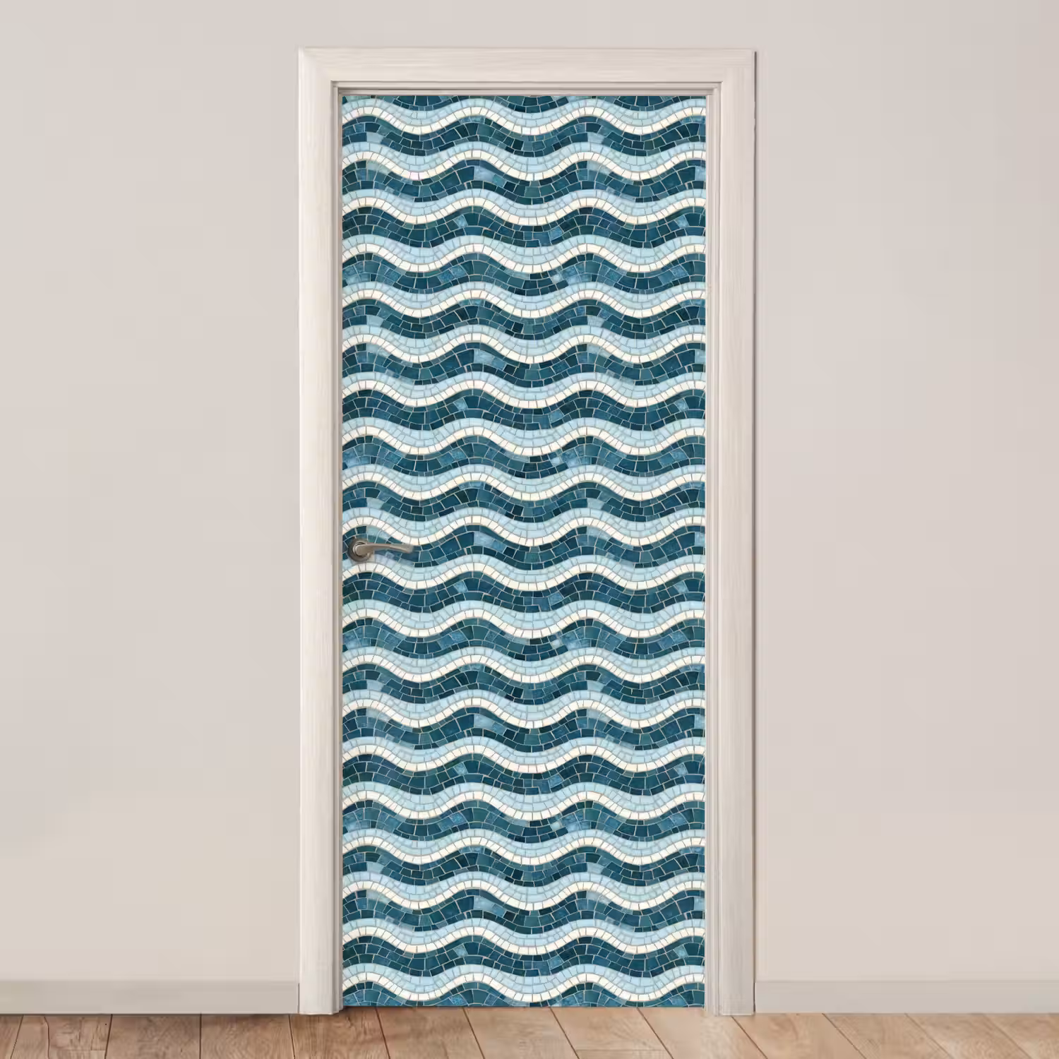 Blauw - Wit - Mozaïek - Golvend deurposter klein 289 -3d_beige