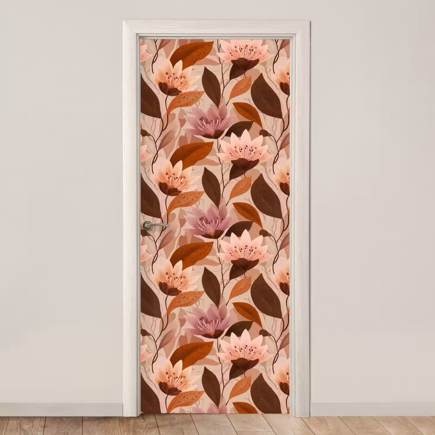 Bloemen - Bladeren - Bruin deurposter klein 289 -3d_beige