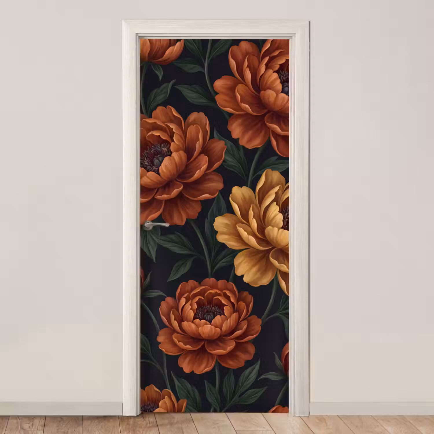 Bloemen - Bladeren - Natuur - Modern - Oranje deurposter klein -3d_beige