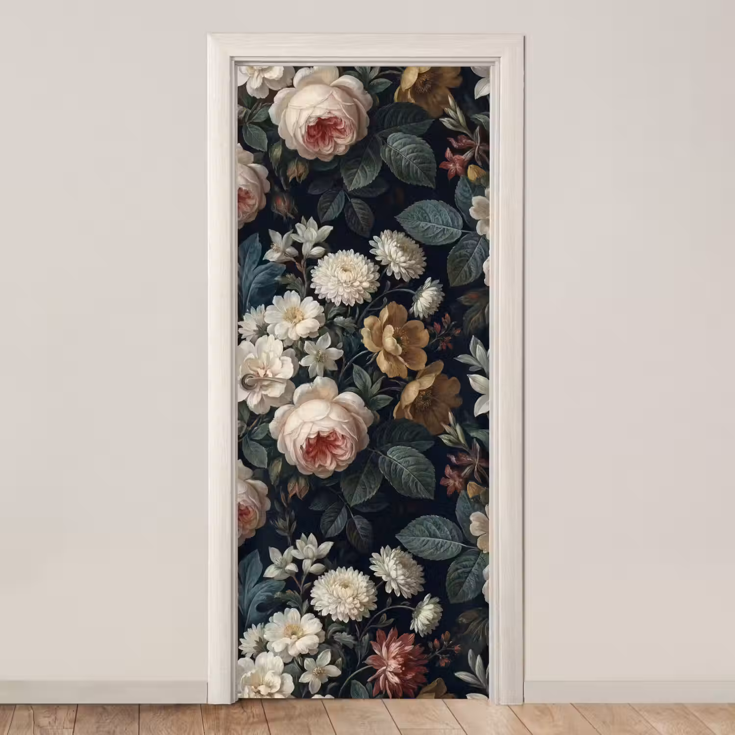 Bloemen - Boeket - Botanisch - Vintage - Donkere achtergrond deurposter klein -3d_beige