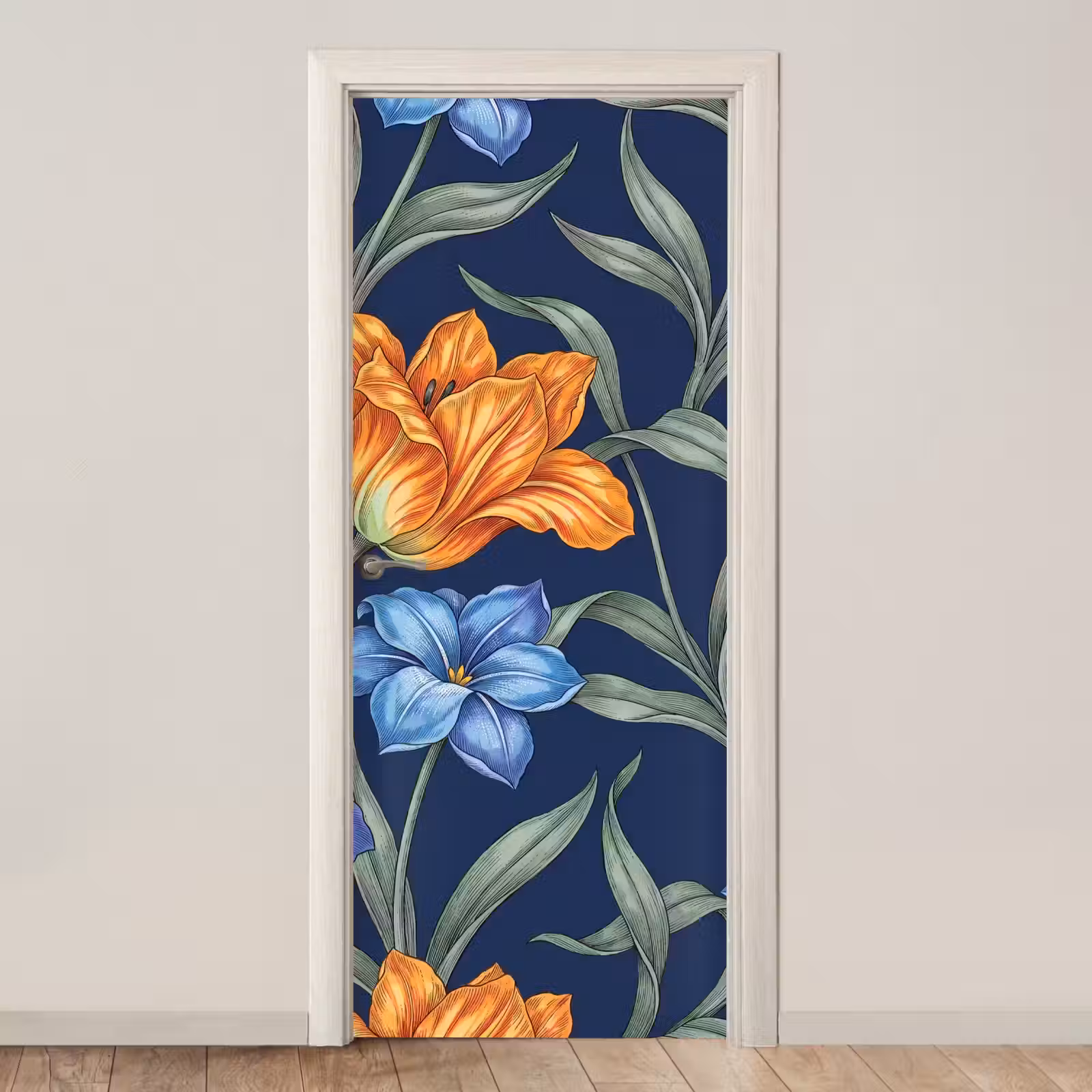 Deursticker - Bloemen - Botanisch - Patroon - Bloemen - Botanisch - Patroon deurposter klein
