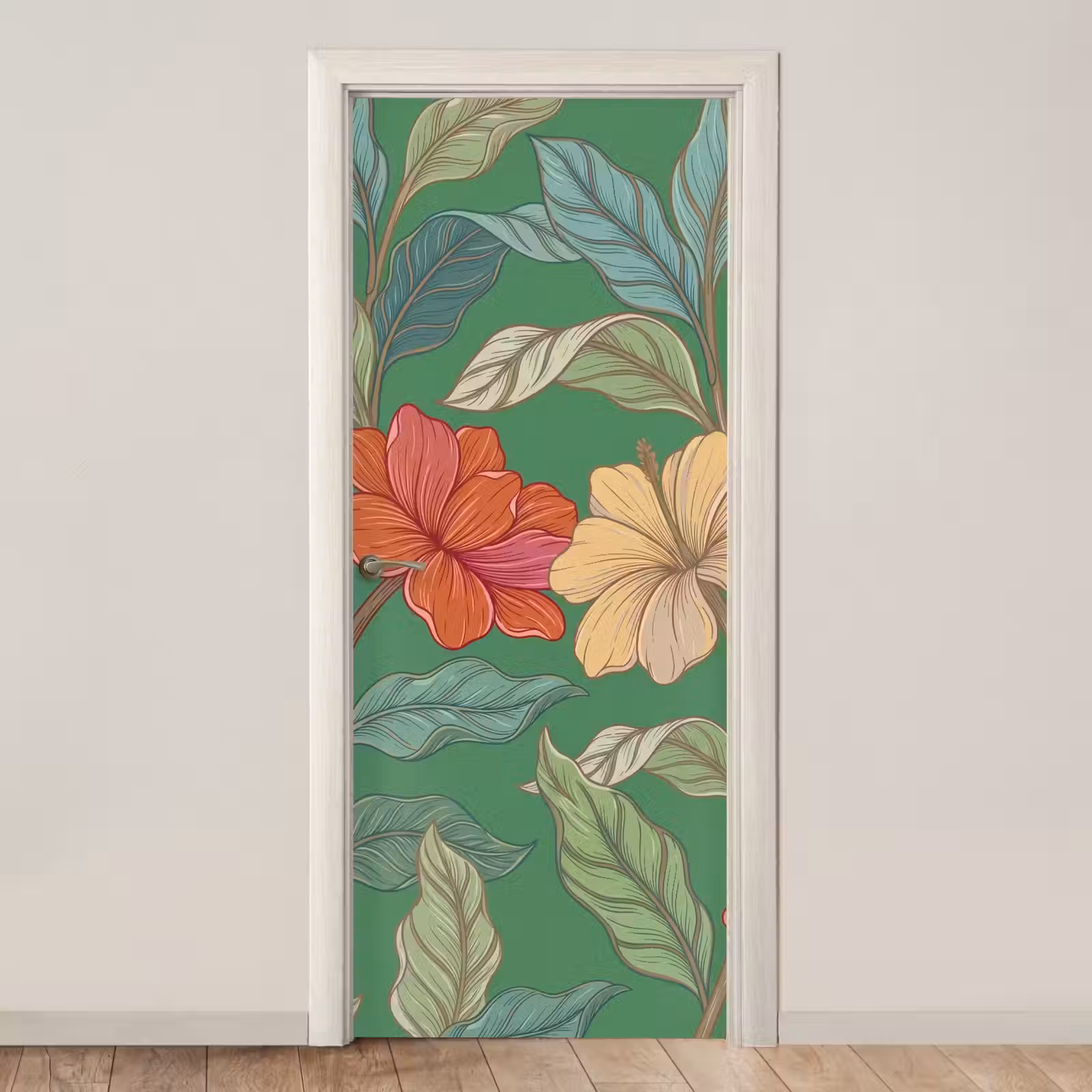 Deursticker - Bloemen - Groen - Illustratie - Bloemen - Groen - Illustratie deurposter klein