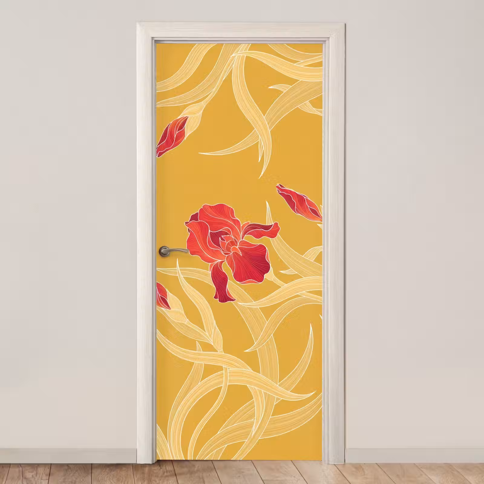 Deursticker - Bloemen - Illustratie - Rood - Bloemen - Illustratie - Rood deurposter klein