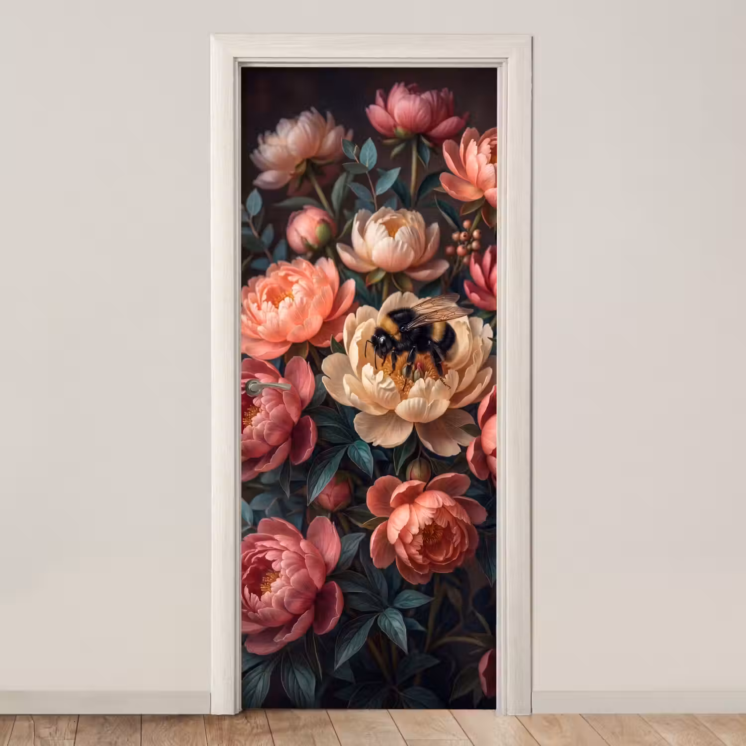 Bloemen - Insect - Natuur - Roze deurposter klein -3d_beige