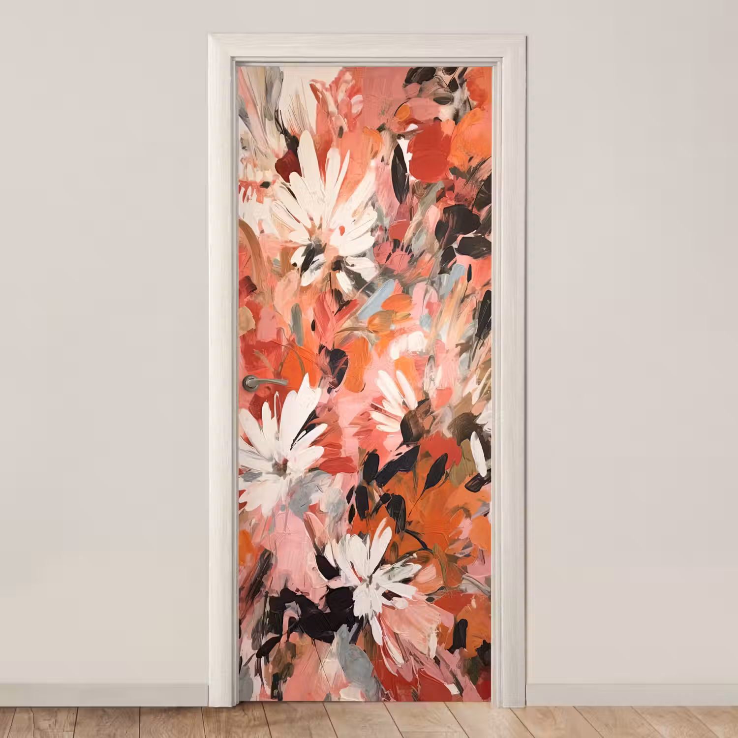 Bloemen - Kunst - Abstract - Verf deurposter klein -3d_beige