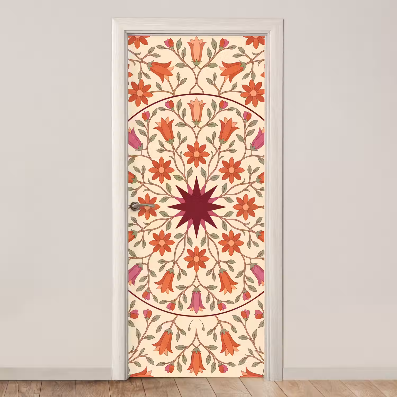 Bloemen - Mandala - Decoratief - Rood deurposter klein -3d_beige