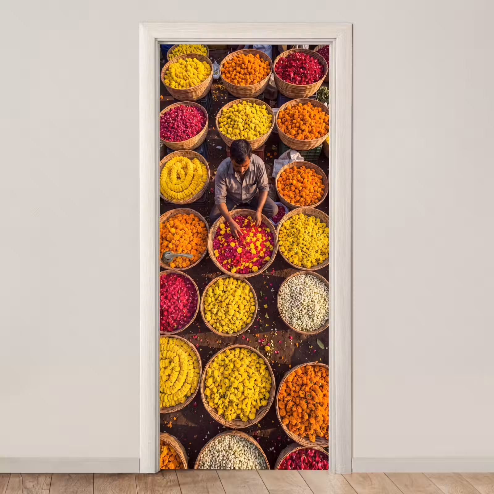 Deursticker - Bloemen - Markt - Kleurrijk - Bloemen - Markt - Kleurrijk deurposter klein