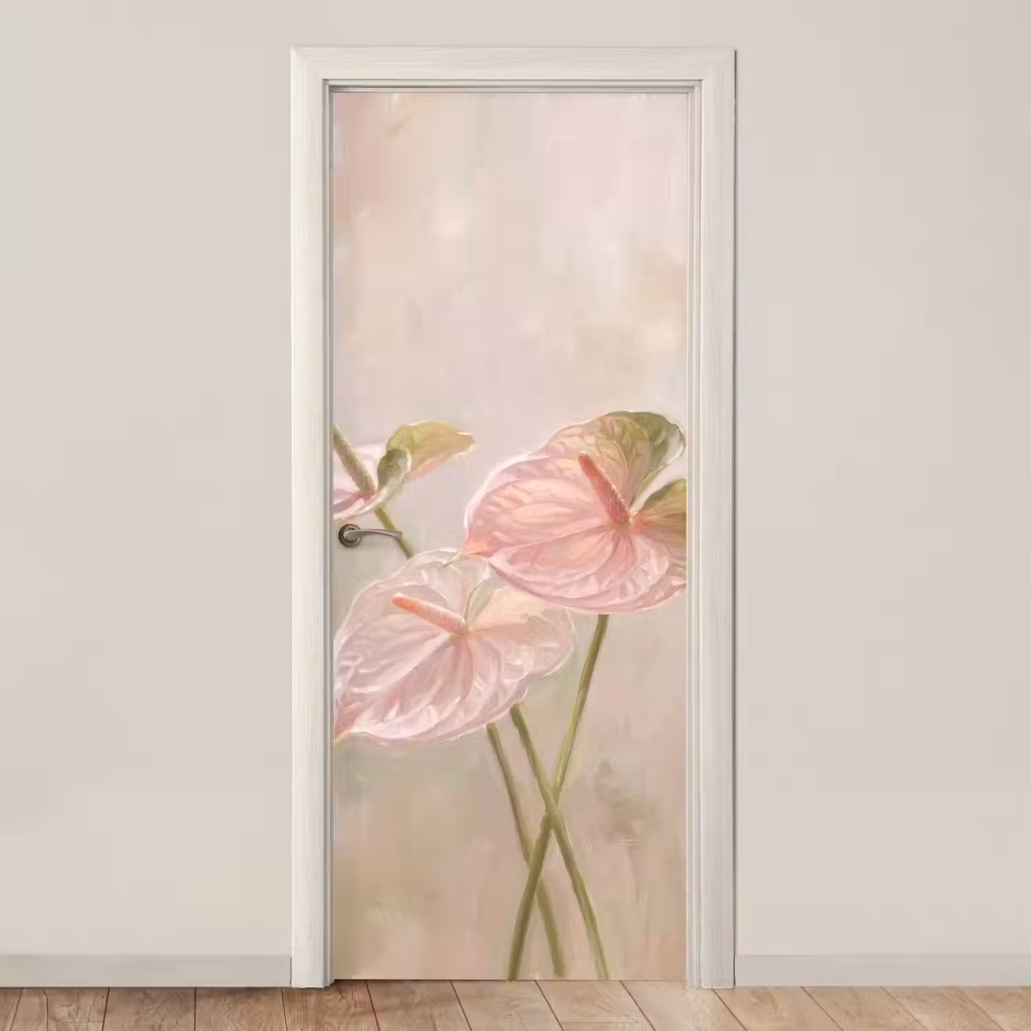 Bloemen - Pastel - Abstract - Natuur - Groen deurposter klein -3d_beige