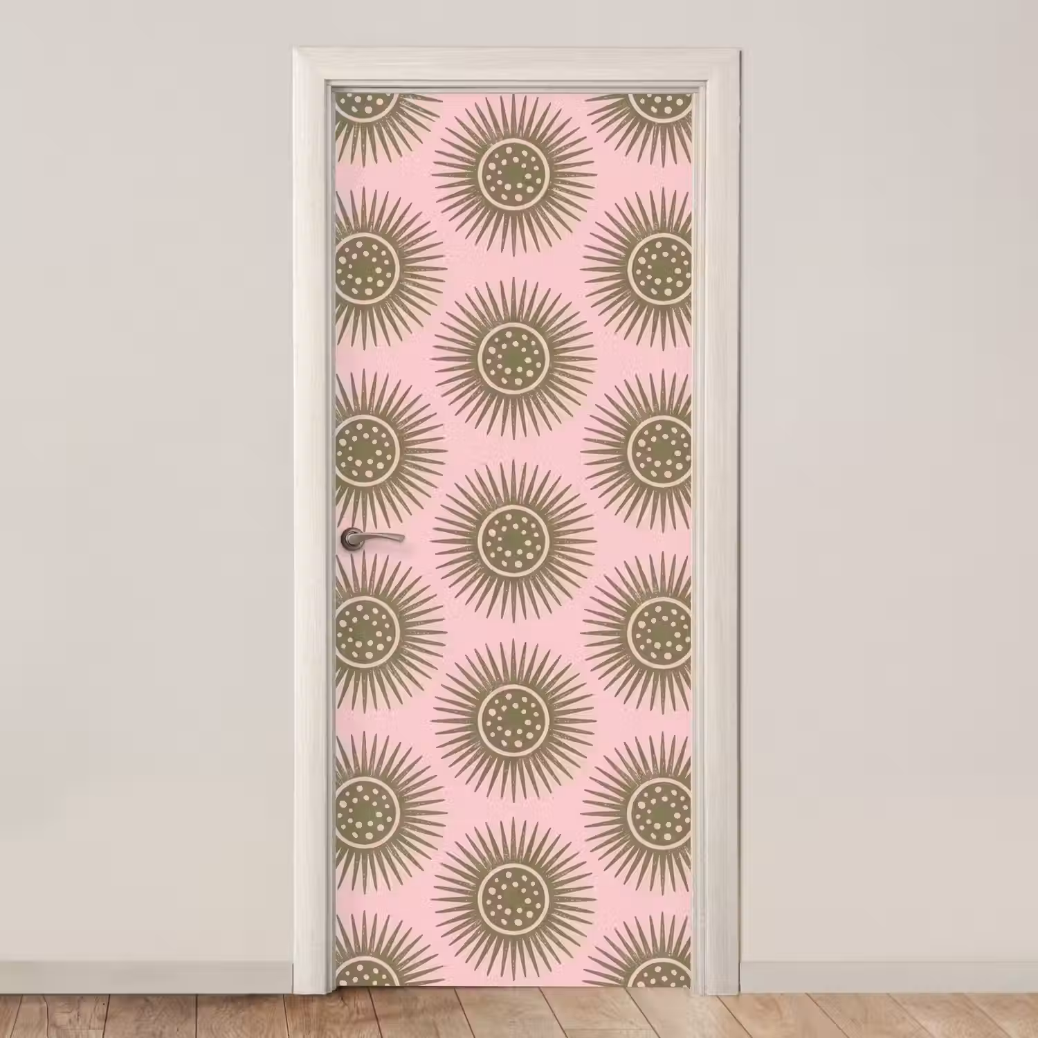 Bloemen - Patroon - Abstract - Roze - Groen deurposter klein -3d_beige