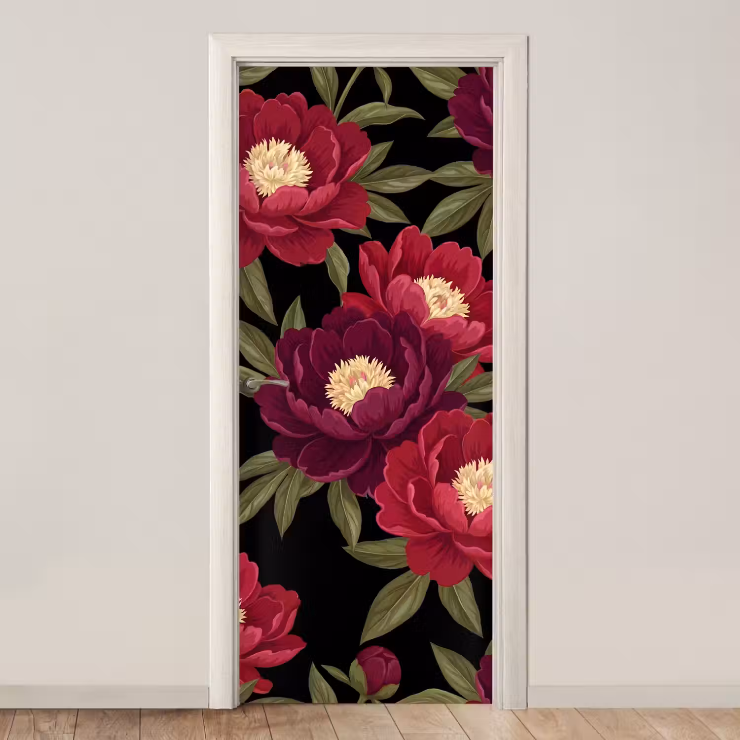 Bloemen - Patroon - Botanisch - Rood - Zwart deurposter klein -3d_beige