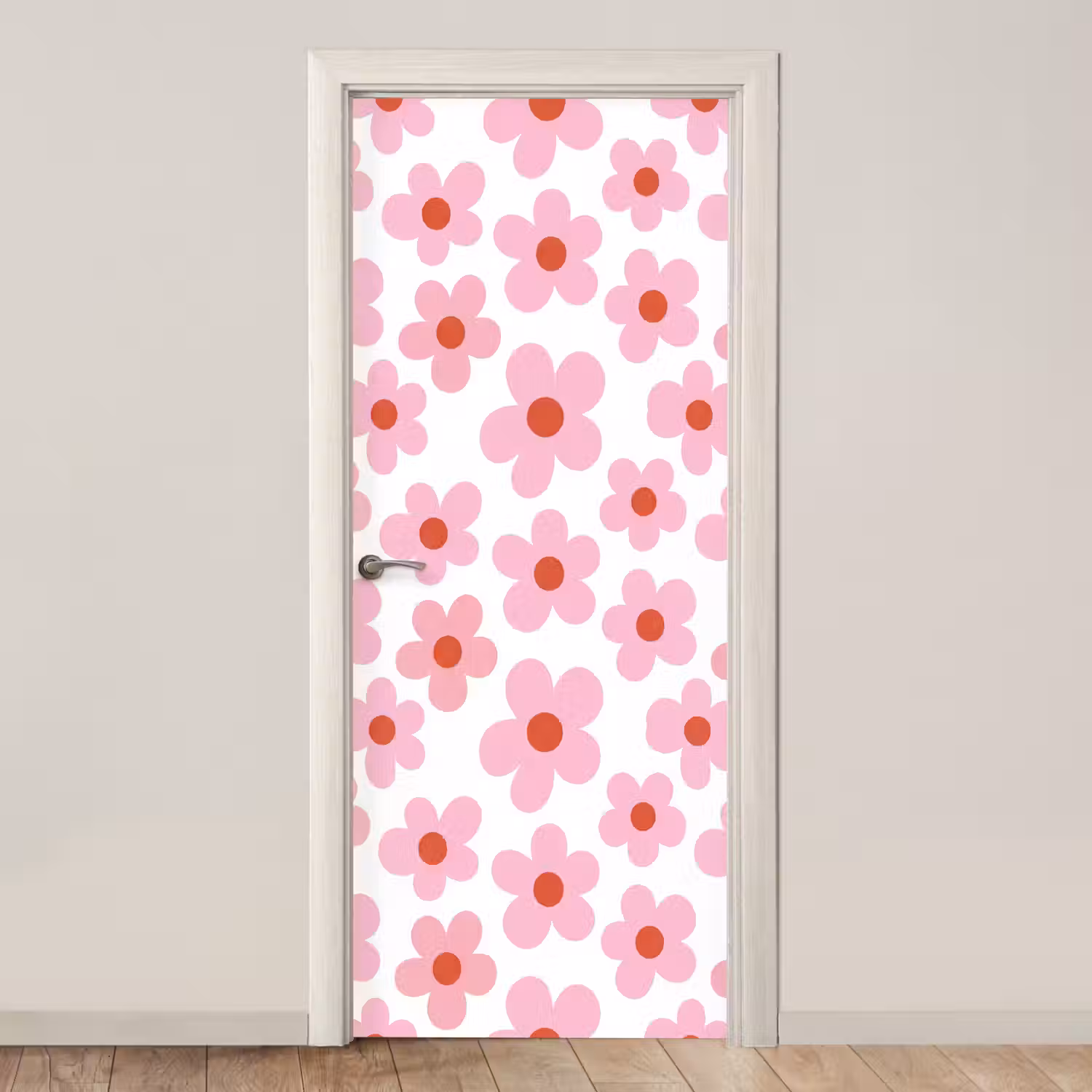 Bloemen - Patroon - Modern - Roze - Wit deurposter klein -3d_beige