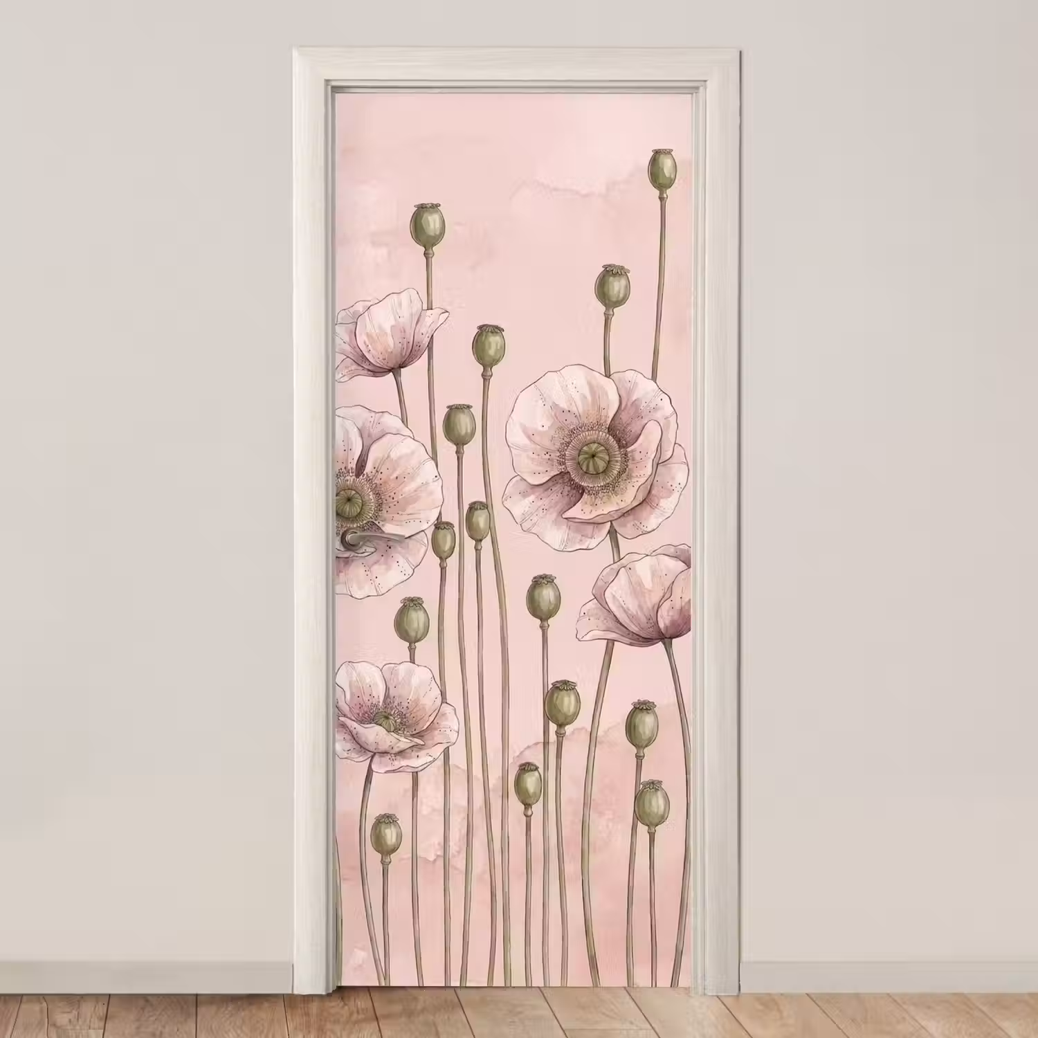 Bloemen - Zomer - Natuur - Aquarel - Roze deurposter klein -3d_beige